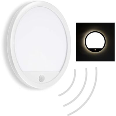 TELEFUNKEN Applique murale d'extérieur LED avec détecteur de mouvement, capteur crépusculaire, effet rétro-éclairé, 15 W, 2000 lumens, 4000 K, IP44, ronde, blanc, Ø 28 cm TELEFUNKEN Applique murale d'extérieur LED avec détecteur de mouvement, capteur crépusculaire, effet rétro-éclairé, 15 W, 2000 lumens, 4000 K, IP44, ronde, blanc, Ø 28 cm