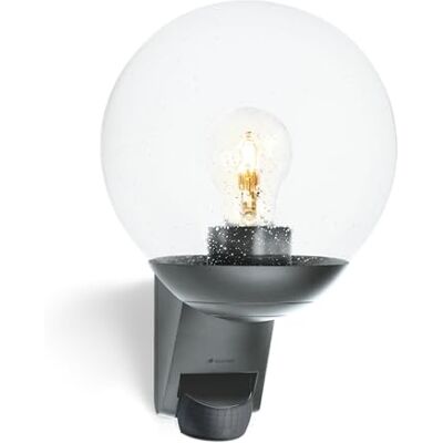 Steinel Luminaire extérieur L 595 S anthracite, détecteur de mouvement 180°, portée 10m, E27 max. 60 W, interrupteur crépusculaire, applique extérieure sphère, IP44 Steinel Luminaire extérieur L 595 S anthracite, détecteur de mouvement 180°, portée 10m, E27 max. 60 W, interrupteur crépusculaire, applique extérieure sphère, IP44