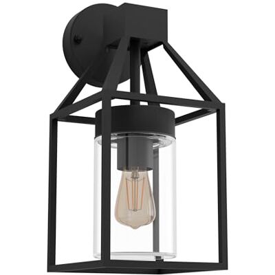 EGLO Applique murale extérieure Trecate, lampe murale 1 flamme, acier galvanisé, couleur : noir, verre transparent, douille : E27, IP44 EGLO Applique murale extérieure Trecate, lampe murale 1 flamme, acier galvanisé, couleur : noir, verre transparent, douille : E27, IP44