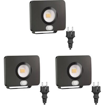 ledscom.de 3 projecteurs de jardin LED WEGA pour l'extérieur, IP44, détecteur de mouvement, prise, noir, 11,4 W, 944 lm, blanc chaud ledscom.de 3 projecteurs de jardin LED WEGA pour l'extérieur, IP44, détecteur de mouvement, prise, noir, 11,4 W, 944 lm, blanc chaud