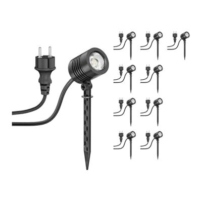 ledscom.de 10 petits projecteurs LED de jardin avec piquet TARL pour l'extérieur, IP65, prise, noir, 4,3 W, 340 lm, blanc chaud ledscom.de 10 petits projecteurs LED de jardin avec piquet TARL pour l'extérieur, IP65, prise, noir, 4,3 W, 340 lm, blanc chaud