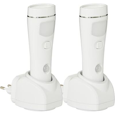 Northpoint Lot de 2 prises LED Veilleuse Lampe de poche Blanc Applique murale Détecteur de mouvement Charge à induction Northpoint Lot de 2 prises LED Veilleuse Lampe de poche Blanc Applique murale Détecteur de mouvement Charge à induction