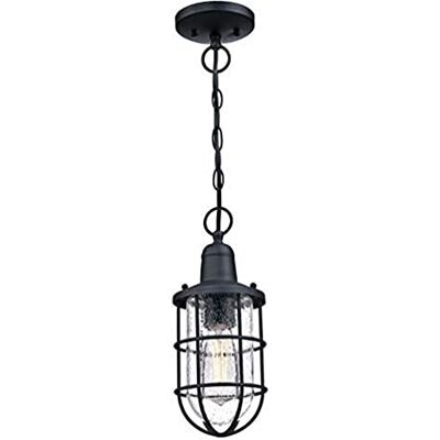 Westinghouse Lighting 6334840 Luminaire suspendu d'extérieur Crestview à une lampe, finition en noir texturé avec verre granuleux clair Westinghouse Lighting 6334840 Luminaire suspendu d'extérieur Crestview à une lampe, finition en noir texturé avec verre granuleux clair