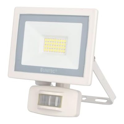 Unitec Projecteur LED de jardin avec détecteur de mouvement infrarouge à 180° pour extérieur, 20 W, 1600 lumens, 6500 K, blanc Unitec Projecteur LED de jardin avec détecteur de mouvement infrarouge à 180° pour extérieur, 20 W, 1600 lumens, 6500 K, blanc