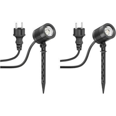 ledscom.de 2x Petit projecteur de jardin LED avec piquet de terre TARL pour l'extérieur, IP65, fiche, noir, 4,1 W, 351lm, blanc froid ledscom.de 2x Petit projecteur de jardin LED avec piquet de terre TARL pour l'extérieur, IP65, fiche, noir, 4,1 W, 351lm, blanc froid
