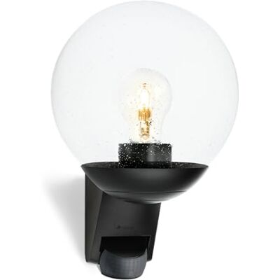 Steinel Luminaire extérieur L 595 S noir, détecteur de mouvement 180°, portée 10m, E27 max. 60 W, interrupteur crépusculaire, applique extérieure sphère, IP44 Steinel Luminaire extérieur L 595 S noir, détecteur de mouvement 180°, portée 10m, E27 max. 60 W, interrupteur crépusculaire, applique extérieure sphère, IP44