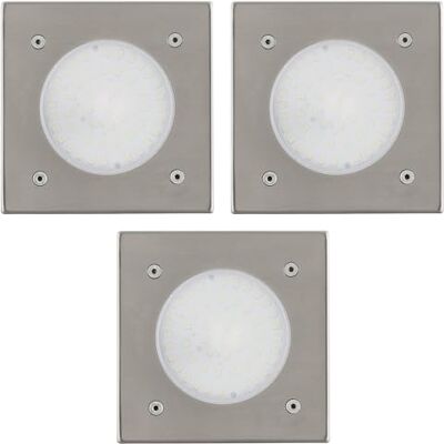 EGLO Lot de 3 spots LED encastrables Lamedo, lampe d'extérieur 1 flamme lampe de chemin en acier inoxydable, couleur argent, verre blanc satiné, forme carrée, IP67 EGLO Lot de 3 spots LED encastrables Lamedo, lampe d'extérieur 1 flamme lampe de chemin en acier inoxydable, couleur argent, verre blanc satiné, forme carrée, IP67