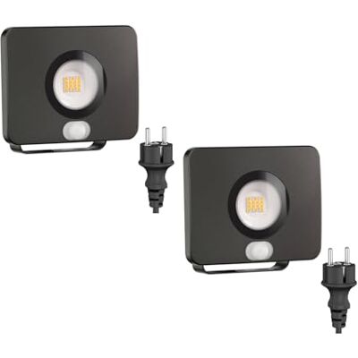 ledscom.de 2 projecteurs de jardin LED WEGA pour l'extérieur, IP44, détecteur de mouvement, prise, noir, 11,4 W, 944 lm, blanc chaud ledscom.de 2 projecteurs de jardin LED WEGA pour l'extérieur, IP44, détecteur de mouvement, prise, noir, 11,4 W, 944 lm, blanc chaud
