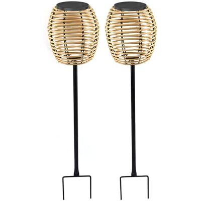 Lumisky Lot de 2 balises solaires 2x BAVINA en poly rotin avec module LED solaire et télécommande H71.5cm Lumisky Lot de 2 balises solaires 2x BAVINA en poly rotin avec module LED solaire et télécommande H71.5cm