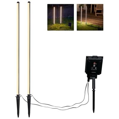 Northpoint Lot de 2 lampes solaires LED pour chemin de jardin, éclairage extérieur, blanc chaud, étanche, avec panneau solaire, batterie rechargeable 1200 mAh Northpoint Lot de 2 lampes solaires LED pour chemin de jardin, éclairage extérieur, blanc chaud, étanche, avec panneau solaire, batterie rechargeable 1200 mAh
