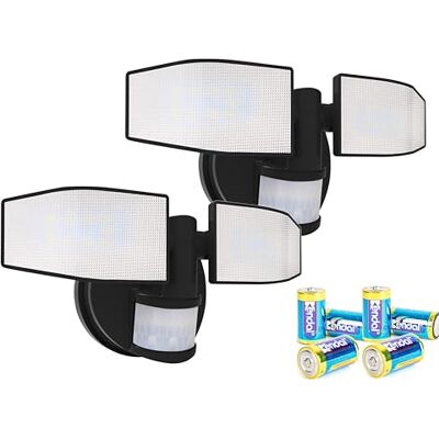 Northpoint Lot de 2 spots LED à piles avec détecteur de mouvement réglables et orientables 400 lumens Protection contre les éclaboussures 5000 K Blanc froid Noir Northpoint Lot de 2 spots LED à piles avec détecteur de mouvement réglables et orientables 400 lumens Protection contre les éclaboussures 5000 K Blanc froid Noir