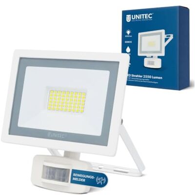 Unitec Spot LED avec détecteur de mouvement infrarouge 180° 30 W, 2400 lm, avec câble de connexion et support de montage rapide, 6500 K, blanc, IP44, classe d'efficacité énergétique A+ Unitec Spot LED avec détecteur de mouvement infrarouge 180° 30 W, 2400 lm, avec câble de connexion et support de montage rapide, 6500 K, blanc, IP44, classe d'efficacité énergétique A+