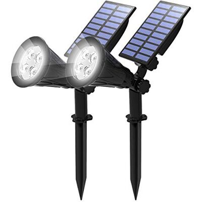 Sun Lot de 2 projecteurs solaires LED étanches pour jardin, paysage, angle réglable à 180°, lumière du jour 6000 K, allumage automatique à la tombée de la nuit/arrêt automatique le jour pour arbre Sun Lot de 2 projecteurs solaires LED étanches pour jardin, paysage, angle réglable à 180°, lumière du jour 6000 K, allumage automatique à la tombée de la nuit/arrêt automatique le jour pour arbre