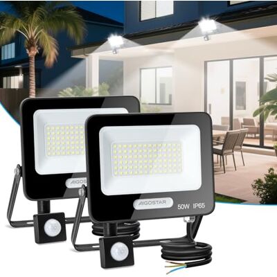Aigostar 50W Projecteur LED Détecteur de Mouvement, 4600LM Ultra Mince Spot LED Extérieur Avec Détecteur, Blanc Froid 6500K, Lumière de Sécurité Etanche IP65 pour Jardin, Patio, Cour, Allée,Lot de 2 Aigostar 50W Projecteur LED Détecteur de Mouvement, 4600LM Ultra Mince Spot LED Extérieur Avec Détecteur, Blanc Froid 6500K, Lumière de Sécurité Etanche IP65 pour Jardin, Patio, Cour, Allée,Lot de 2
