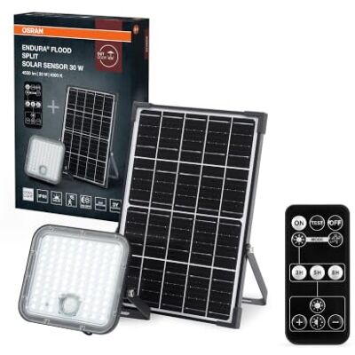 OSRAM Projecteur solaire LED sen, EE A, 30W, 4500lm,4000K Endura Flood Split Solar Sensor, Outdoor Lanterns, Noir, 35000 h, Pack de 1 OSRAM Projecteur solaire LED sen, EE A, 30W, 4500lm,4000K Endura Flood Split Solar Sensor, Outdoor Lanterns, Noir, 35000 h, Pack de 1