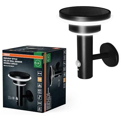 OSRAM ENDURA STYLE, luminaire extérieur solaire Noir, Acier inoxydable, IP44, Capteur de mouvement et de lumière du jour, Alimentation solaire, Idéal pour les terrasses et les entrées OSRAM ENDURA STYLE, luminaire extérieur solaire Noir, Acier inoxydable, IP44, Capteur de mouvement et de lumière du jour, Alimentation solaire, Idéal pour les terrasses et les entrées