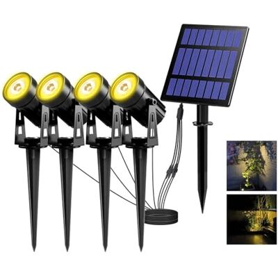 Sun Spot Solaire Extérieur 4 pièces Spot Solaire Lampe Jardin Extérieur Etanche 3000K LED Projecteur avec 12M Câble pour Patio, Cour, Chemins, Arrarbres Sun Spot Solaire Extérieur 4 pièces Spot Solaire Lampe Jardin Extérieur Etanche 3000K LED Projecteur avec 12M Câble pour Patio, Cour, Chemins, Arrarbres
