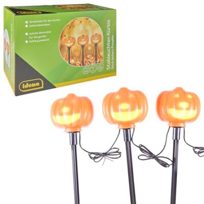Idena 30548 – Lampe de jardin LED citrouille, 5 lampes avec piquets, longueur totale env. 4,5 m, fonctionne avec piles, décoration pour l'extérieur en automne et Halloween Idena 30548 – Lampe de jardin LED citrouille, 5 lampes avec piquets, longueur totale env. 4,5 m, fonctionne avec piles, décoration pour l'extérieur en automne et Halloween