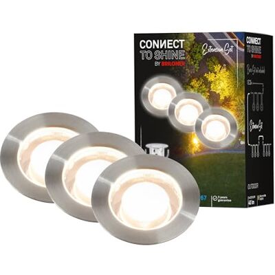 Briloner Système de jardin Connect to Shine 12V, lot de 3 spots encastrables au sol LED, kit d'extension, IP67, lumière blanc chaud, éclairage de jardin, spots encastrables au sol, 45x 25 mm, argent Briloner Système de jardin Connect to Shine 12V, lot de 3 spots encastrables au sol LED, kit d'extension, IP67, lumière blanc chaud, éclairage de jardin, spots encastrables au sol, 45x 25 mm, argent