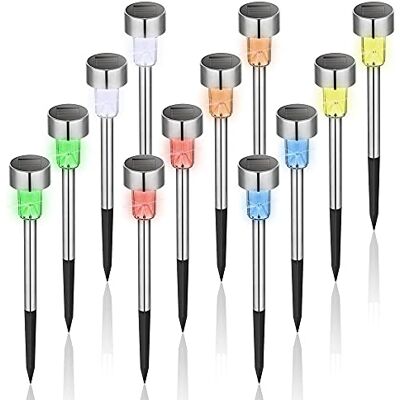 GIGALUMI Lot de 12 lampes solaires de jardin à changement de couleur avec panneau solaire amélioré, lampes solaires étanches pour allée, terrasse, cour, pelouse, allée GIGALUMI Lot de 12 lampes solaires de jardin à changement de couleur avec panneau solaire amélioré, lampes solaires étanches pour allée, terrasse, cour, pelouse, allée