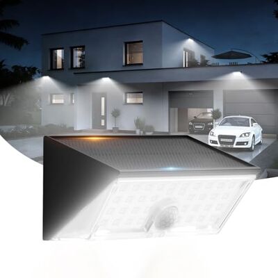 Smiling Shark WL-06L Lampes solaires d'extérieur avec détecteur de mouvement, double fonction, applique murale LED solaire, 4 modes, IP65, étanche, super lumineuse, blanc froid, pour jardin, terrasse Smiling Shark WL-06L Lampes solaires d'extérieur avec détecteur de mouvement, double fonction, applique murale LED solaire, 4 modes, IP65, étanche, super lumineuse, blanc froid, pour jardin, terrasse