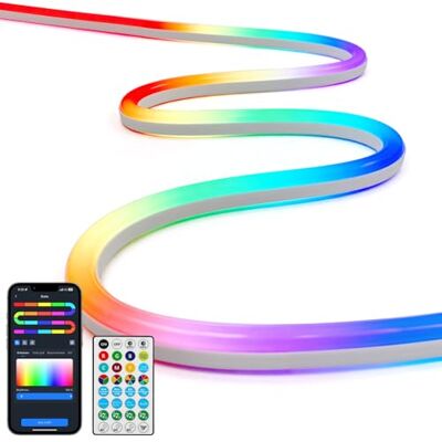 Aigostar Ruban Led Neon 5M RGBIC, Neon Led Connecté, Contrôle Segments Couleur avec Application et Télécommande, Synchronisation Musicale, IP44 Étanche pour Terrasse Jardin, Jeux Vidéo et Fêtes Aigostar Ruban Led Neon 5M RGBIC, Neon Led Connecté, Contrôle Segments Couleur avec Application et Télécommande, Synchronisation Musicale, IP44 Étanche pour Terrasse Jardin, Jeux Vidéo et Fêtes