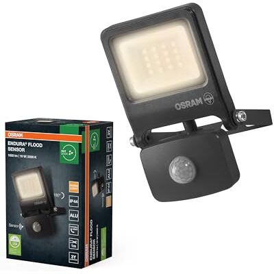 OSRAM Projecteur Extérieur LED avec Capteur ENDURA Flood, 10W, 1000lm, 3000K blanc chaud, Capteur de Mouvement 9m, Aluminium, IP65 OSRAM Projecteur Extérieur LED avec Capteur ENDURA Flood, 10W, 1000lm, 3000K blanc chaud, Capteur de Mouvement 9m, Aluminium, IP65