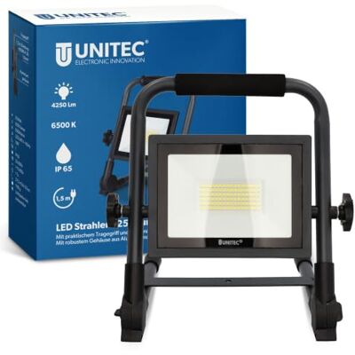 Unitec Projecteur LED portable 50 W, 4000 lumens, câble de 3 m, 6500 K, anthracite, IP65, fonte d'aluminium sous pression, verre de sécurité, classe d'efficacité énergétique A+ Unitec Projecteur LED portable 50 W, 4000 lumens, câble de 3 m, 6500 K, anthracite, IP65, fonte d'aluminium sous pression, verre de sécurité, classe d'efficacité énergétique A+