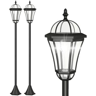 Outsunny 2 lampadaires sur pied solaires extérieur, lumières solaires extérieurs avec 2 lampes LED blanc 6000K étanche, pour chemins, terrasses, ou piscines, noir Outsunny 2 lampadaires sur pied solaires extérieur, lumières solaires extérieurs avec 2 lampes LED blanc 6000K étanche, pour chemins, terrasses, ou piscines, noir