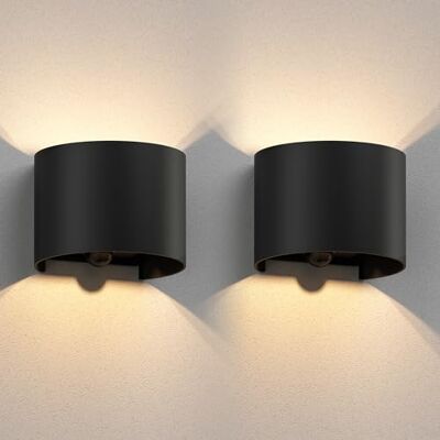 ledscom.de 2x Applique murale RUNEL pour l'extérieur, IP65, Up-/Downlight, détecteur de mouvement, noir mat, ronde, 1x G9 max. 10W ledscom.de 2x Applique murale RUNEL pour l'extérieur, IP65, Up-/Downlight, détecteur de mouvement, noir mat, ronde, 1x G9 max. 10W