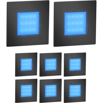ledscom.de Éclairage d'escalier/applique encastrable FEX à 8 LED pour l'intérieur et l'extérieur, de forme carrée, noir, 85 x 85 mm, bleu ledscom.de Éclairage d'escalier/applique encastrable FEX à 8 LED pour l'intérieur et l'extérieur, de forme carrée, noir, 85 x 85 mm, bleu