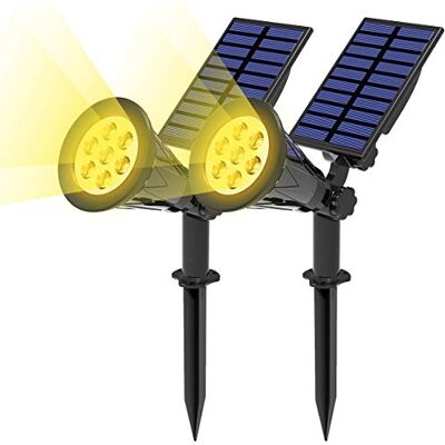 Sun Lot de 2 spots solaires à 7 LED, super lumineux, 3000 K, marche/arrêt automatique, angle réglable à 180°, appliques murales étanches sans fil pour terrasse, arbre, piscine Sun Lot de 2 spots solaires à 7 LED, super lumineux, 3000 K, marche/arrêt automatique, angle réglable à 180°, appliques murales étanches sans fil pour terrasse, arbre, piscine