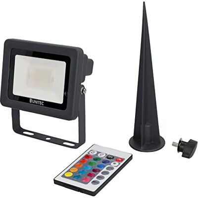 Unitec Spot LED avec piquet et changement de couleur 10 W, 240 lumens, avec télécommande, câble de 1,8 m, 6500 K, anthracite, IP65, verre de sécurité, classe d'efficacité énergétique A+ Unitec Spot LED avec piquet et changement de couleur 10 W, 240 lumens, avec télécommande, câble de 1,8 m, 6500 K, anthracite, IP65, verre de sécurité, classe d'efficacité énergétique A+