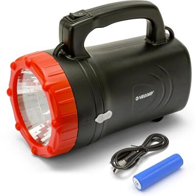 Velamp Projecteur LED rechargeable ultra-lumineux 1 W. Lampe torche LED puissante 100 lumens. Portée : 150m, autonomie 3h. Étanchéité IP43. Idéal pour camping, pêche, randonnée et les situations d’urgence. Velamp Projecteur LED rechargeable ultra-lumineux 1 W. Lampe torche LED puissante 100 lumens. Portée : 150m, autonomie 3h. Étanchéité IP43. Idéal pour camping, pêche, randonnée et les situations d’urgence.