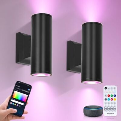 Aigostar Mesh Alexa LED Applique Murale Exterieur Bluetooth Mesh, GU10 Intelligent Up Down Luminaire Exterieur Mural IP65, Noir Éclairage Mural d'Extérieur pour Alexa, 2 Unités (Avec Télécommande) Aigostar Mesh Alexa LED Applique Murale Exterieur Bluetooth Mesh, GU10 Intelligent Up Down Luminaire Exterieur Mural IP65, Noir Éclairage Mural d'Extérieur pour Alexa, 2 Unités (Avec Télécommande)