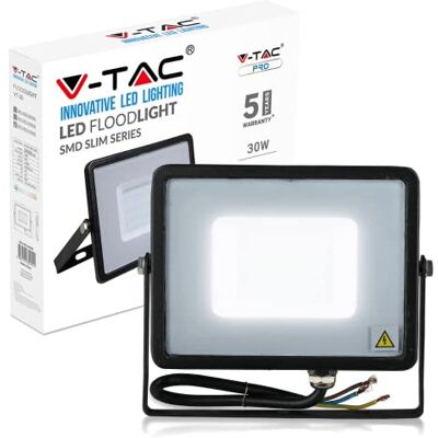 V-TAC ,402 Projecteur 30W Sécurité Extérieur Étanche avec Verre Samsung LED Noir Corps Gris IP65 6400K Blanc 2400 Lumens, Die Cast Aluminium V-TAC ,402 Projecteur 30W Sécurité Extérieur Étanche avec Verre Samsung LED Noir Corps Gris IP65 6400K Blanc 2400 Lumens, Die Cast Aluminium