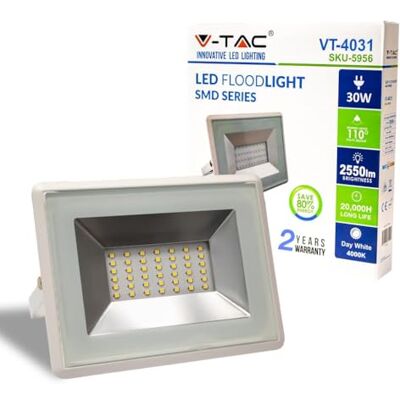 V-TAC Projecteur LED Extérieur 20W Lumière naturelle 4000 K Blanc – Lampe d'Extérieur LED avec Verre IP65 – 2550 Lumen V-TAC Projecteur LED Extérieur 20W Lumière naturelle 4000 K Blanc – Lampe d'Extérieur LED avec Verre IP65 – 2550 Lumen