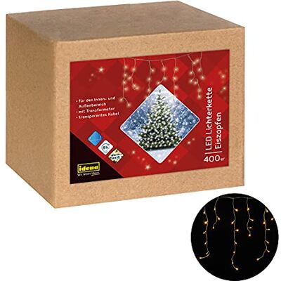 Idena 31270 Guirlande lumineuse LED stalactites avec 400 LED en blanc chaud, avec fonction minuterie de 8 heures et transformateur, avec brins, env. 10,27 cm de long, décoration de Noël pour jardin, Idena 31270 Guirlande lumineuse LED stalactites avec 400 LED en blanc chaud, avec fonction minuterie de 8 heures et transformateur, avec brins, env. 10,27 cm de long, décoration de Noël pour jardin,