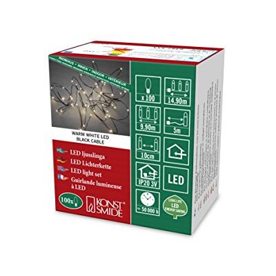 Konstsmide Guirlande lumineuse en forme de goutte à LED, 100 diodes blanc chaud, transformateur intérieur 3 V, fil noir – 6387–100 Konstsmide Guirlande lumineuse en forme de goutte à LED, 100 diodes blanc chaud, transformateur intérieur 3 V, fil noir – 6387–100