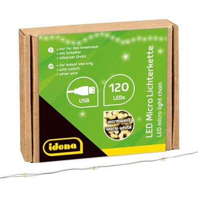 Idena 31483 Guirlande lumineuse micro LED avec 120 LED blanc chaud avec prise USB et interrupteur Longueur env. 13,5 m Idena 31483 Guirlande lumineuse micro LED avec 120 LED blanc chaud avec prise USB et interrupteur Longueur env. 13,5 m