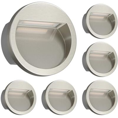 ledscom.de Applique murale encastrable à 6 LED NOLA, spot encastré d'extérieur, IP54, aluminium brillant, Ø 105 mm, blanc chaud ledscom.de Applique murale encastrable à 6 LED NOLA, spot encastré d'extérieur, IP54, aluminium brillant, Ø 105 mm, blanc chaud