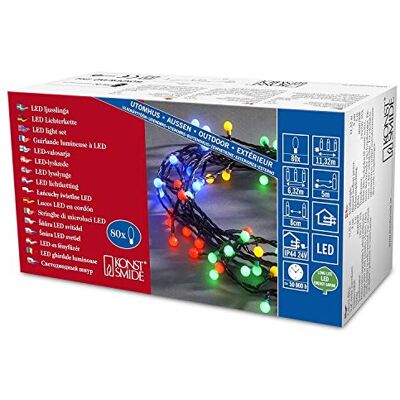 Konstsmide 3691-507 Guirlande d'Eclairage de Cerise Extérieur 80 LEDs 24 V Multicolore Câble Noir Konstsmide 3691-507 Guirlande d'Eclairage de Cerise Extérieur 80 LEDs 24 V Multicolore Câble Noir