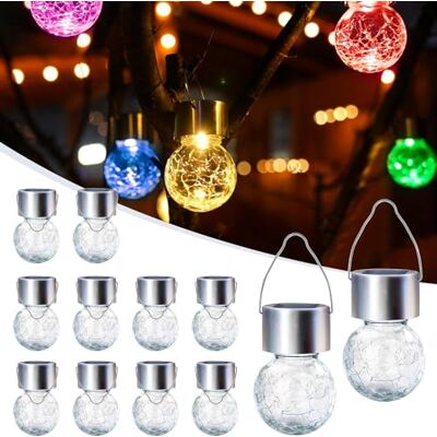 GIGALUMI Lot de 12 lampes solaires d'extérieur à suspendre pour décoration de Noël, lampes solaires en verre craquelé, étanches pour jardin, cour, clôture, arbre (changement de couleur) GIGALUMI Lot de 12 lampes solaires d'extérieur à suspendre pour décoration de Noël, lampes solaires en verre craquelé, étanches pour jardin, cour, clôture, arbre (changement de couleur)