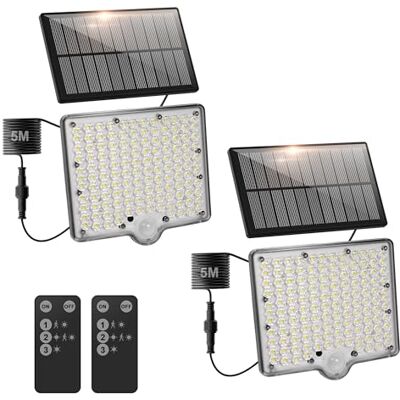 Macchiatto Lot de 2 lampes solaires d'extérieur avec détecteur de mouvement IP65 étanche avec 3 modes et 1800 mAh Lampes solaires pour jardin, terrasse, chemin, balcon, trottoir, cour Macchiatto Lot de 2 lampes solaires d'extérieur avec détecteur de mouvement IP65 étanche avec 3 modes et 1800 mAh Lampes solaires pour jardin, terrasse, chemin, balcon, trottoir, cour