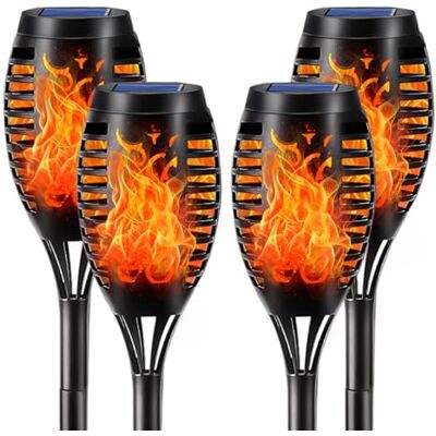 LQWELL Lampe Torche Solaire pour Jardin Extérieur, Lot de 4, Lampe de Chemin à 12 LED avec Effet Flamme Solaire, étanche IP65 pour pelouse (lot de 4) LQWELL Lampe Torche Solaire pour Jardin Extérieur, Lot de 4, Lampe de Chemin à 12 LED avec Effet Flamme Solaire, étanche IP65 pour pelouse (lot de 4)