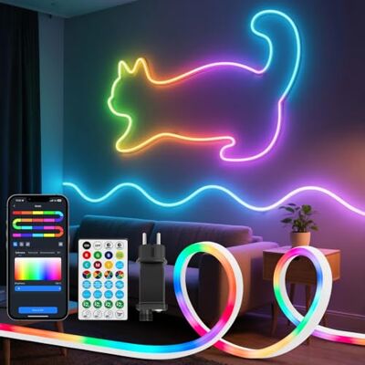 Aigostar Ruban Led Neon 3M RGBIC, Neon Led Connecté, Contrôle Segments Couleur avec Application et Télécommande, Synchronisation Musicale, IP44 Étanche pour Terrasse Jardin, Jeux Vidéo et Fêtes Aigostar Ruban Led Neon 3M RGBIC, Neon Led Connecté, Contrôle Segments Couleur avec Application et Télécommande, Synchronisation Musicale, IP44 Étanche pour Terrasse Jardin, Jeux Vidéo et Fêtes