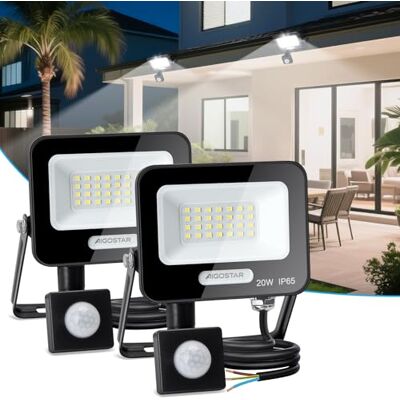 Aigostar 20W Projecteur LED Détecteur de Mouvement, 1650LM Ultra Mince Spot LED Extérieur Avec Détecteur, Blanc Froid 6500K, Lumière de Sécurité Etanche IP65 pour Jardin, Patio, Cour, Allée,Lot de 2 Aigostar 20W Projecteur LED Détecteur de Mouvement, 1650LM Ultra Mince Spot LED Extérieur Avec Détecteur, Blanc Froid 6500K, Lumière de Sécurité Etanche IP65 pour Jardin, Patio, Cour, Allée,Lot de 2