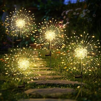 GIGALUMI Lot de 4 lampes solaires en forme de feu d'artifice 120 LED, lumière étoilée étanche pour cour, pelouse, fête, terrasse, décoration de mariage (blanc chaud) GIGALUMI Lot de 4 lampes solaires en forme de feu d'artifice 120 LED, lumière étoilée étanche pour cour, pelouse, fête, terrasse, décoration de mariage (blanc chaud)