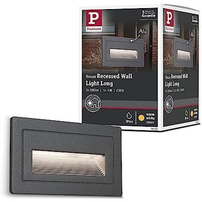 Paulmann 94383 luminaire d'extérieur LED encastré mural Long IP65 Blanc chaud 103x58mm carré incl. 1x4 watts éclairage extérieur Noir lampe d'extérieur aluminium lampe de jardin 3000 K Paulmann 94383 luminaire d'extérieur LED encastré mural Long IP65 Blanc chaud 103x58mm carré incl. 1x4 watts éclairage extérieur Noir lampe d'extérieur aluminium lampe de jardin 3000 K
