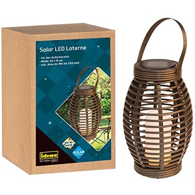 Idena 31243 Lanterne LED avec bougie LED en blanc chaud, lanterne de jardin pour extérieur, avec panneau solaire et batterie, environ 26 x 16 cm, comme décoration de fête, décoration pour jardin et Idena 31243 Lanterne LED avec bougie LED en blanc chaud, lanterne de jardin pour extérieur, avec panneau solaire et batterie, environ 26 x 16 cm, comme décoration de fête, décoration pour jardin et